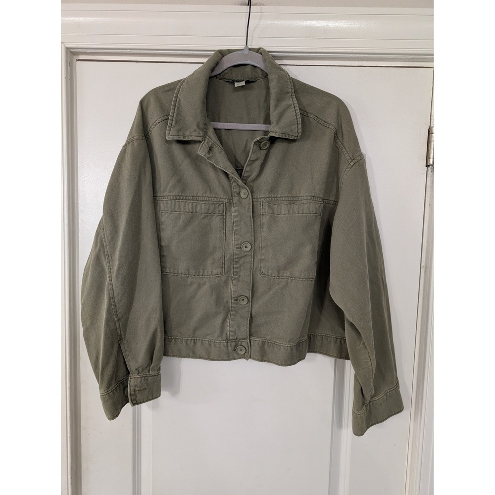 Old Navy‎ Womens XXL Boxy Cropped Utility Jacket Stone Wall Olive Green